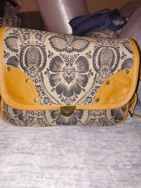 Myra Bag Handbags - Women’s Canvas Myra Crossbody Bag with Orange Trim